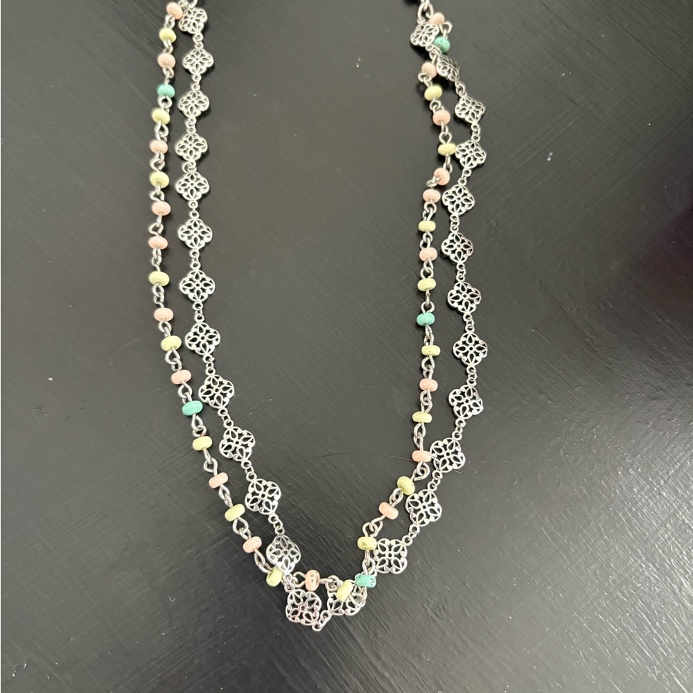Anthropology Delicate Silver and Pastel Beaded Necklace